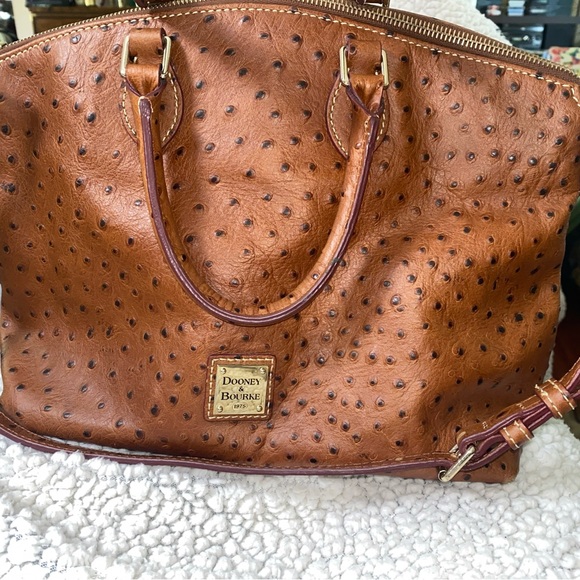 Dooney &‎ Bourke Brown Satchel with Ostrich-Embossed Leather - Picture 2 of 10